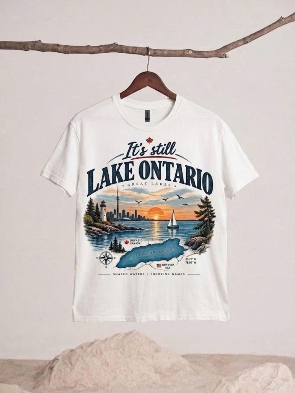 Retro Lake Ontario Souvenir Tee | Great Lakes Sunset Graphic Shirt